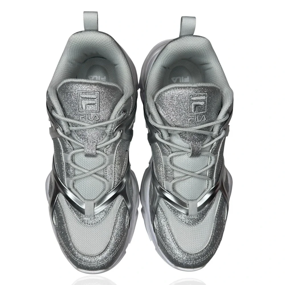 New Fila Women's 10‎ Electrove 2 Sneakers Silver Sparkle Glitter Metallic Chunky